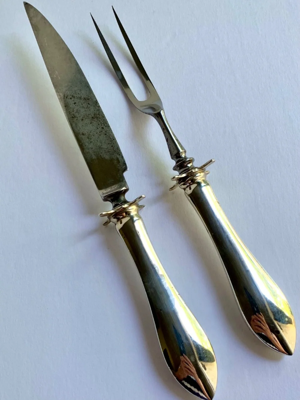 Silverplate Carving Knife & Fork Set w/ Built-In Knife Rests – Monogram S